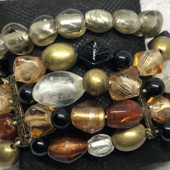 Bundle lot 2 glass bead and brass stretch bracelets boho festival - Picture 5 of 7